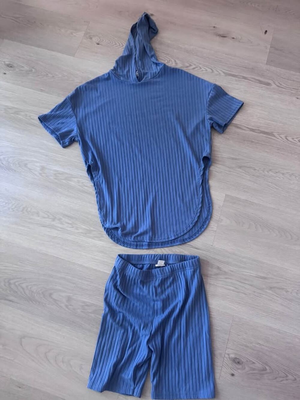 Girls Size 11-12 Blue Hoodie Matching Outfit Shorts Set